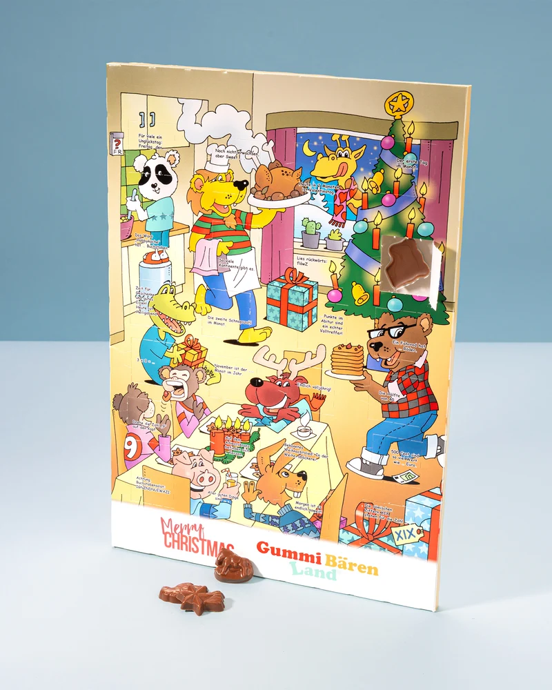 Wand Adventskalender mit Vollmilch-Schokotäfelchen - Rätsel Motiv