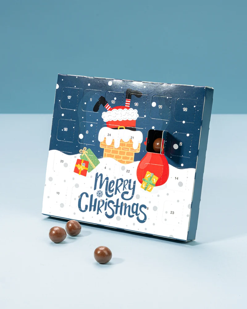 XS Adventskalender mit Brandtkugeln Schokolade - Merry Christmas Kaminunfall