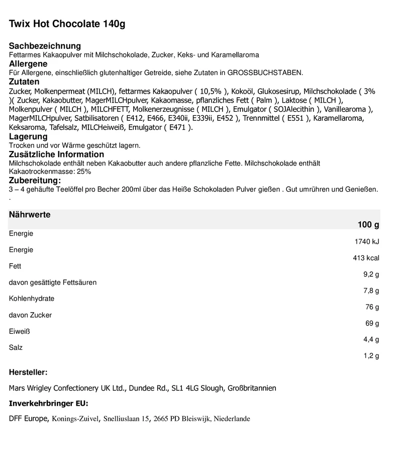 Twix Instant Hot Chocolate – 3 × 140 g | Trinkschokolade mit Karamellnote | Kakao-Getränkepulver für heiße Milch