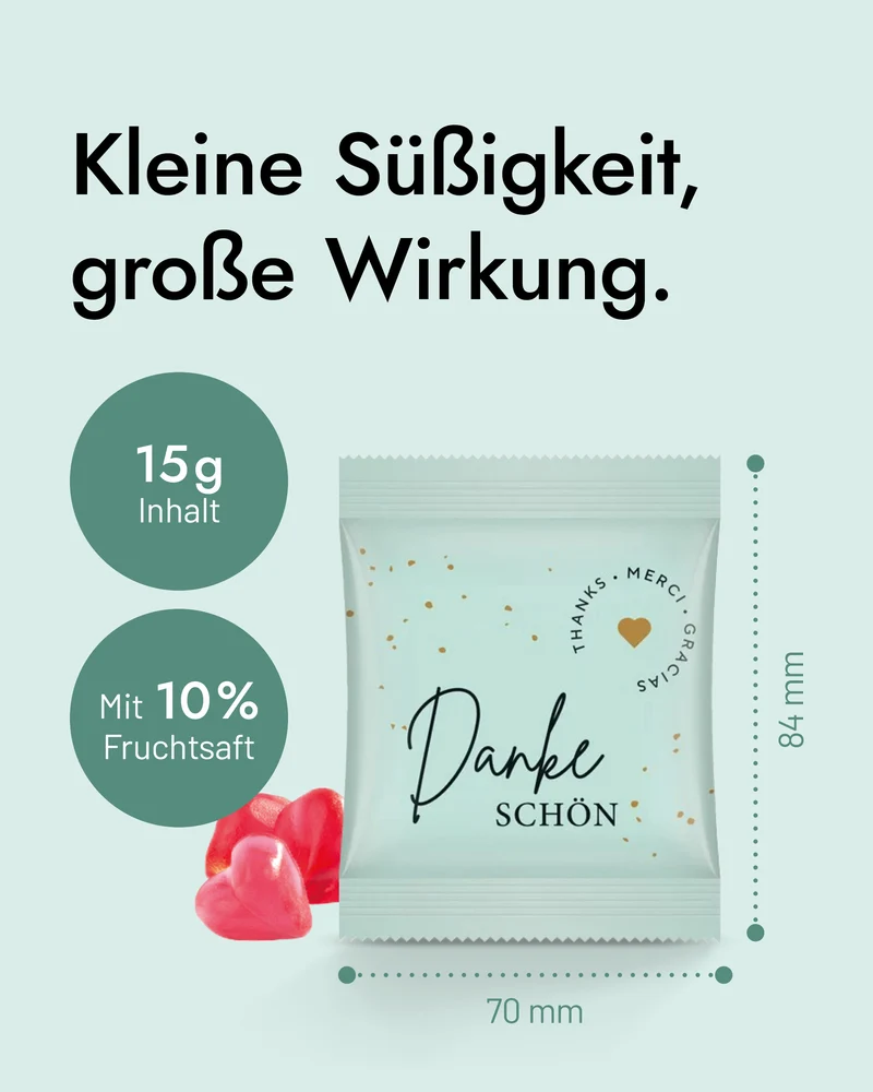 Minitüte Fruchsaft Herzen Danke, 10 | 25 | 50 Stück