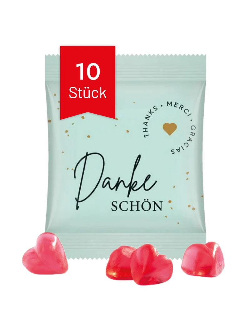 Minitüte Fruchsaft Herzen Danke, 10 | 25 | 50 Stück