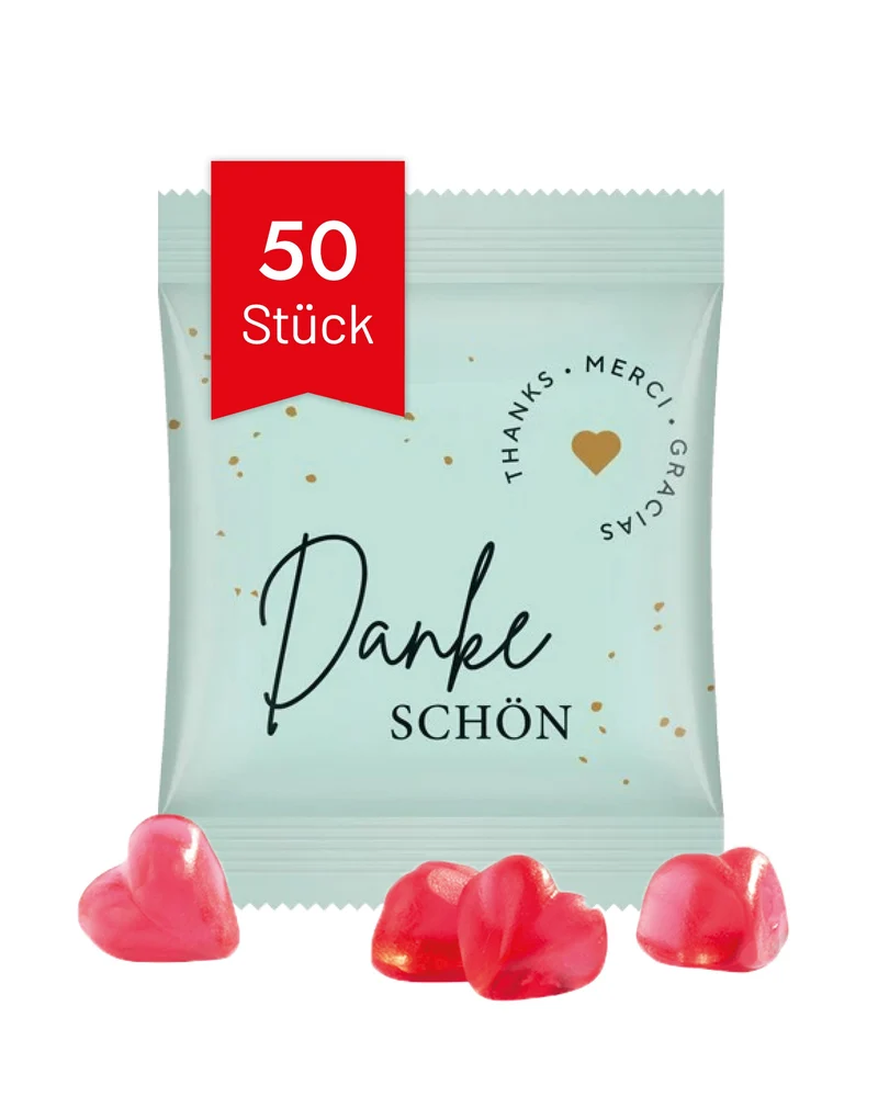 Minitüte Fruchsaft Herzen Danke, 10 | 25 | 50 Stück
