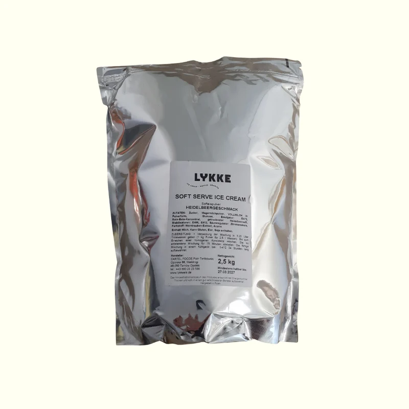 Lykke Softeispulver Heidelbeere 2,5kg | 7-9 Liter fertige Mischung | Eis Pulver für Softeismaschine - cremiges Softeis für Zuhause & Gastronomie - Eispulver mit Heidelbeergeschmack