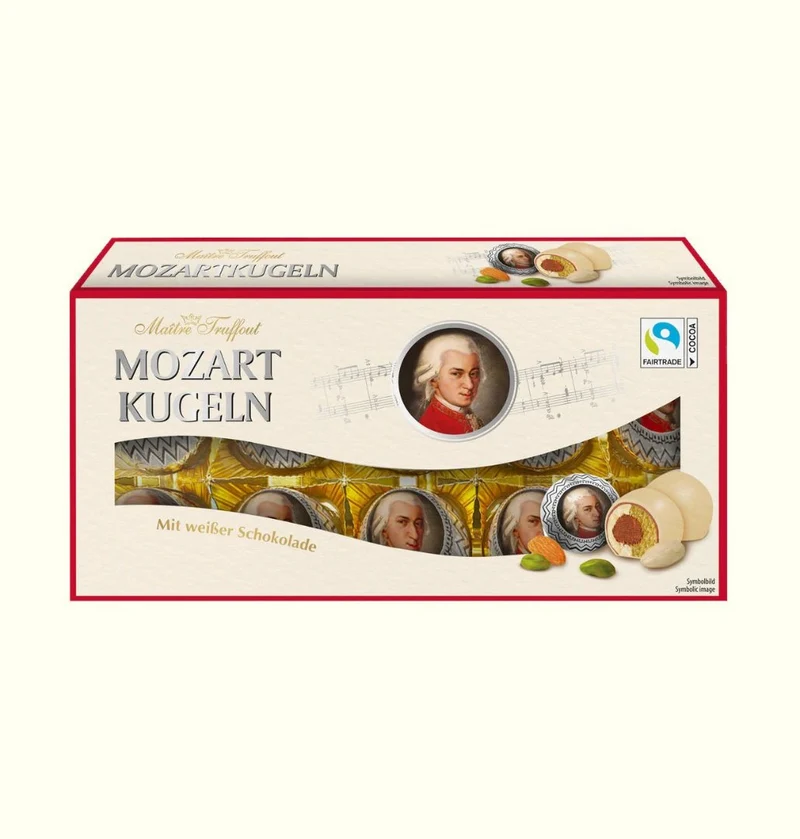 Maître Truffout Mozart Kugeln mit weißer Schokolade 200g MHD 30.10.2026