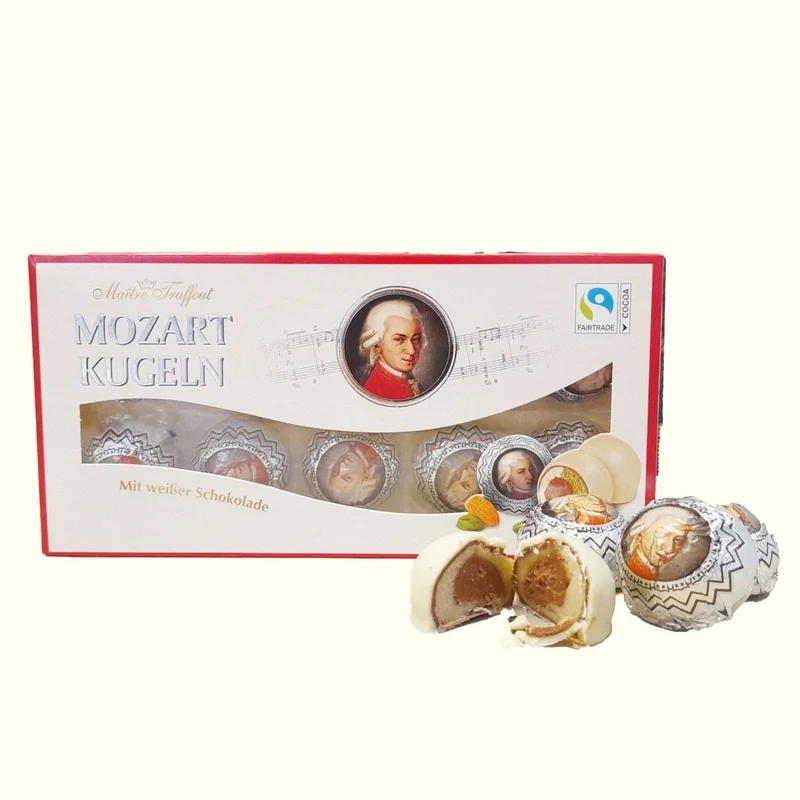 Maître Truffout Mozart Kugeln mit weißer Schokolade 200g MHD 30.10.2026