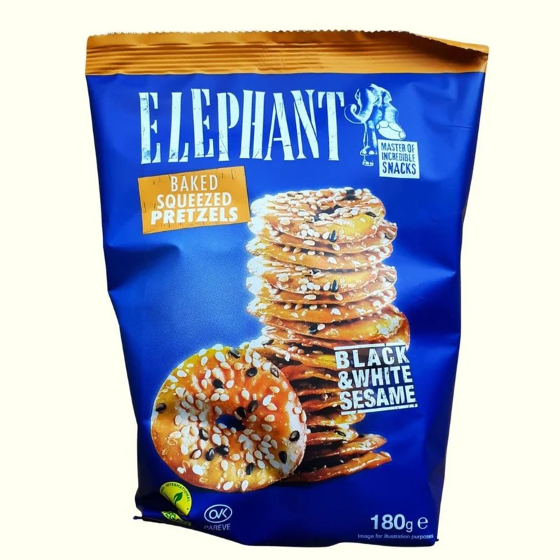 Elephant Baked Squeezed Pretzels Black & White Sesame 180g