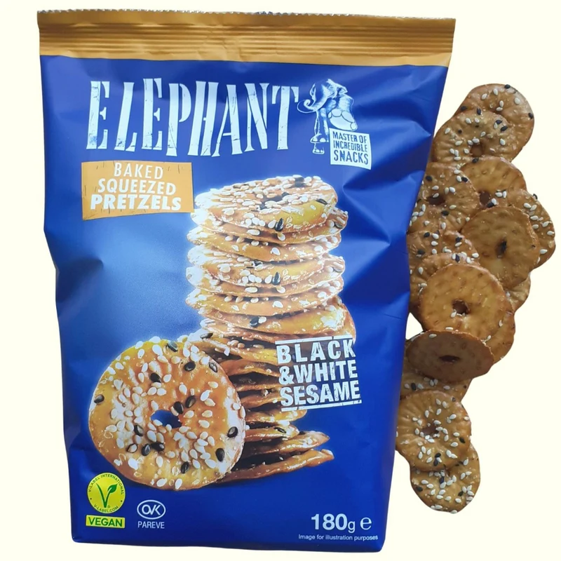 Elephant Baked Squeezed Pretzels Black & White Sesame 180g