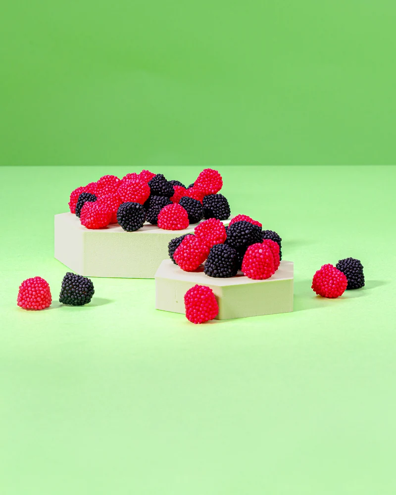 Fruchtgummi Him-/Brombeeren – mit Fruchtsaft und Zuckerperlen