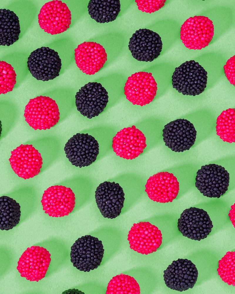 Fruchtgummi Him-/Brombeeren – mit Fruchtsaft und Zuckerperlen