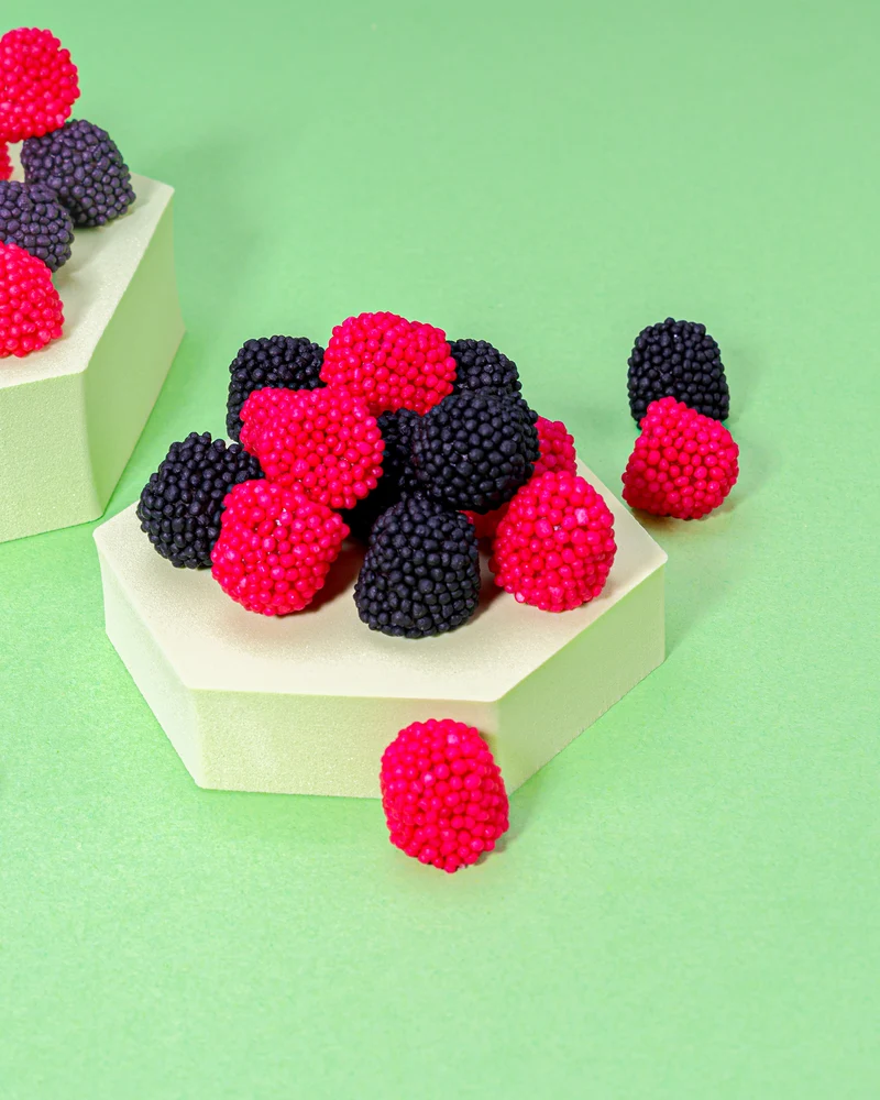 Fruchtgummi Him-/Brombeeren – mit Fruchtsaft und Zuckerperlen