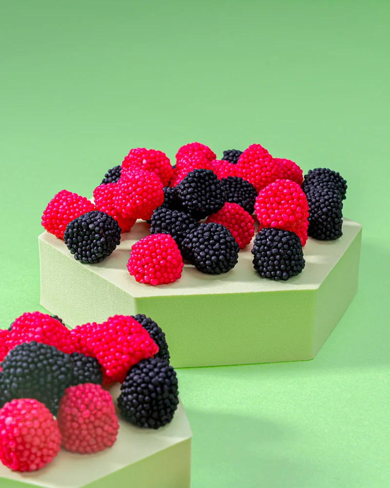 Fruchtgummi Him-/Brombeeren – mit Fruchtsaft und Zuckerperlen
