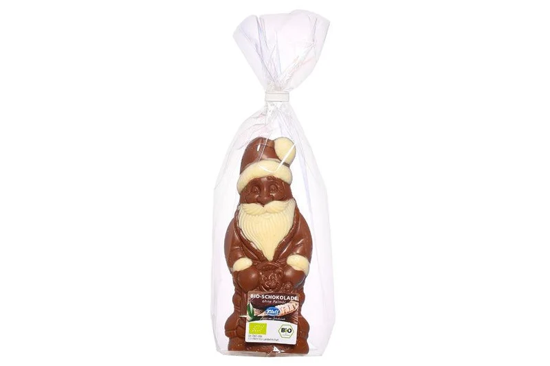 Bio Schoko-Weihnachtsmann Peter 100g Vollmilch mit weißer Schoko dekoriert