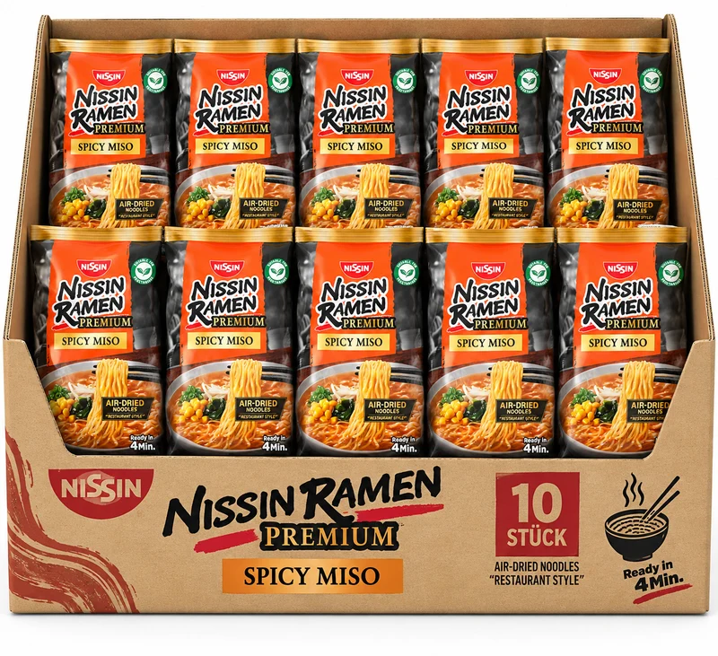 Nissin Ramen Premium Spicy Miso - Vegetarisch, Multipack: 10x90,7g