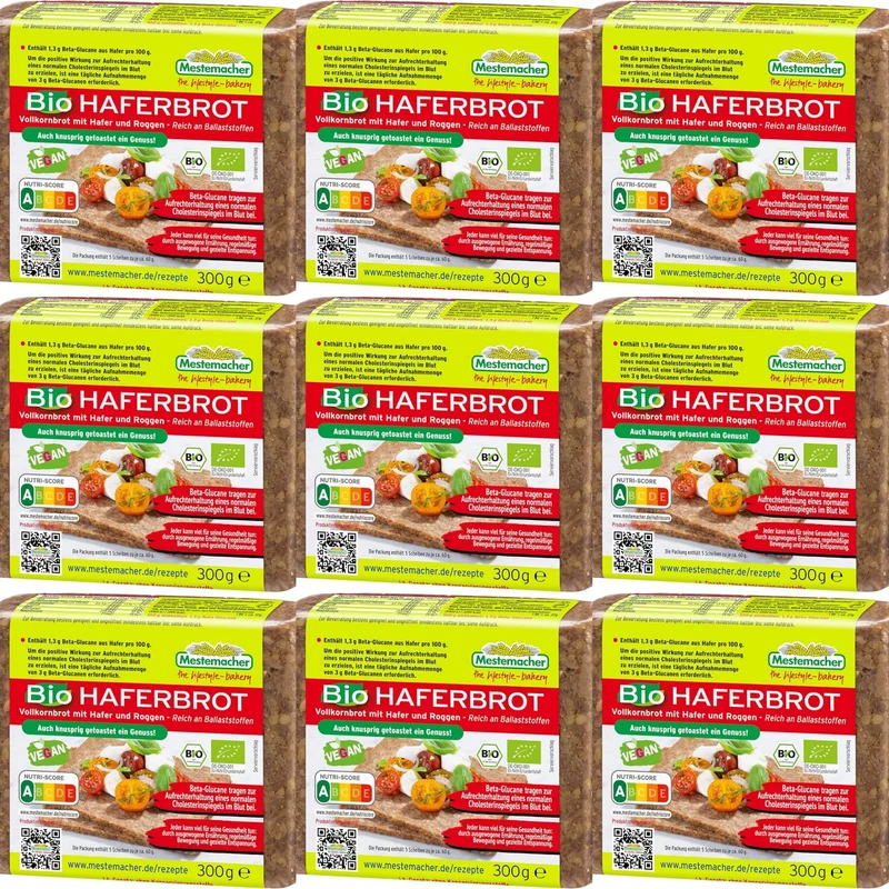 Mestemacher Haferbrot - Vegan & Bio, 9x300g