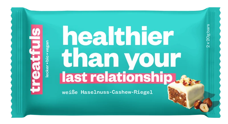 Treatfuls - Healthier Than Your Last Relationship - Weiße Haselnuss-Cashew-Riegel - Vegan & Bio, 40g