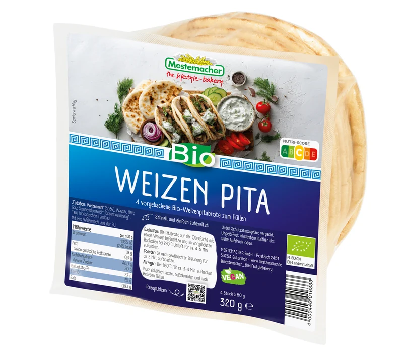 Mestemacher Weizen Pita - Vegan & Bio, 12x320g