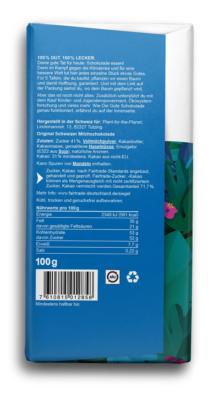 Plant-for-the-Planet: Die Gute Schokolade Vollmilch, 14x100g