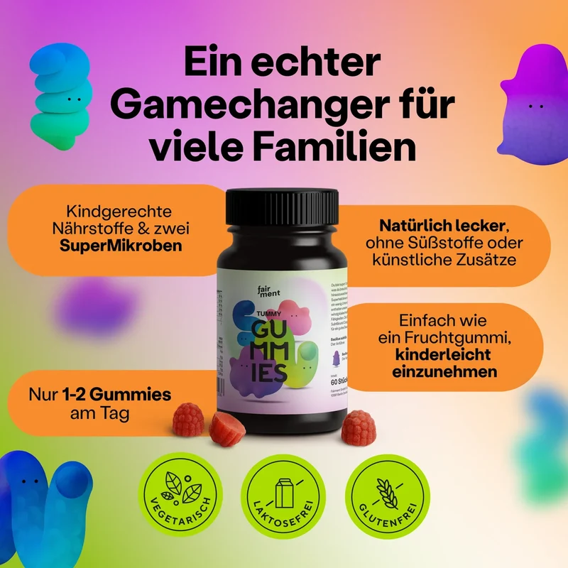 TummyGummies Fruchtgummis mit Probiotika + Vitamine: Multipack - 24 Dosen