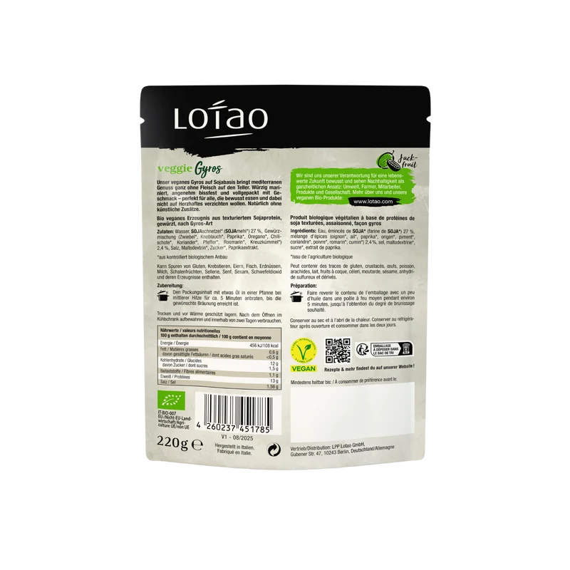 Lotao Veggie Gyros - Vegan & Bio, 220g