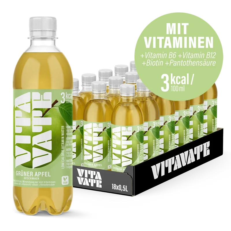 VitaVate, Vitaminwasser Grüner Apfel - Vegan & Mit B12, 500ml