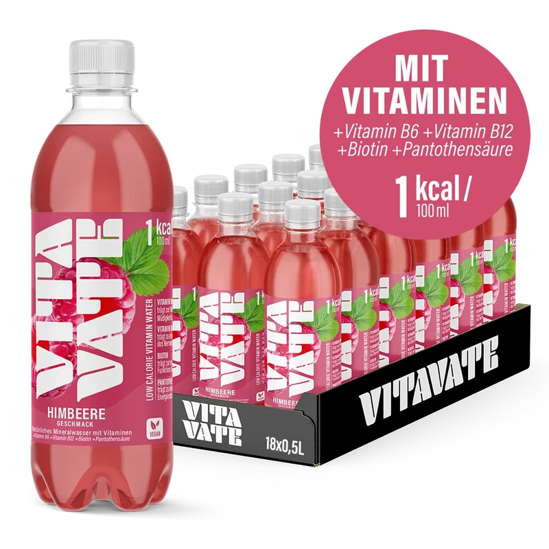 VitaVate, Vitaminwasser Himbeere - Vegan & Mit B12, 500ml