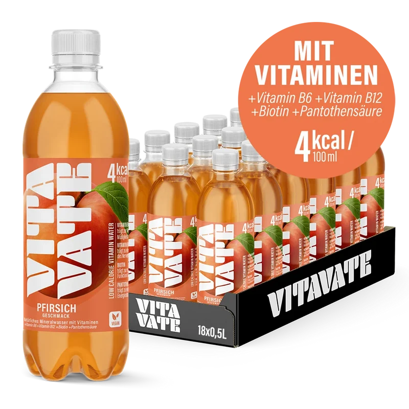 VitaVate, Vitaminwasser Pfirsich - Vegan & Mit B12, 500ml