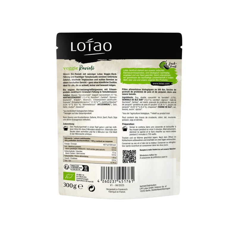 Lotao Veggie Ravioli - Vegan & Bio, 300g