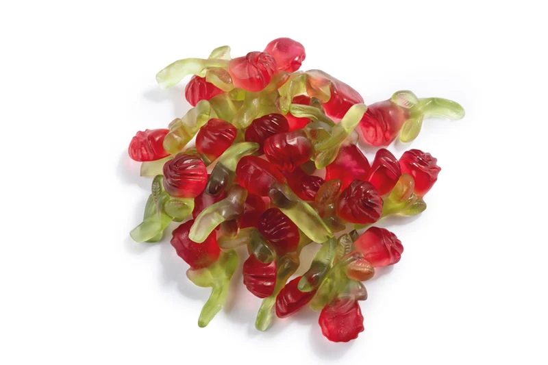 Sektglas gefüllt mit Fruchtgummi Rosen, 150g