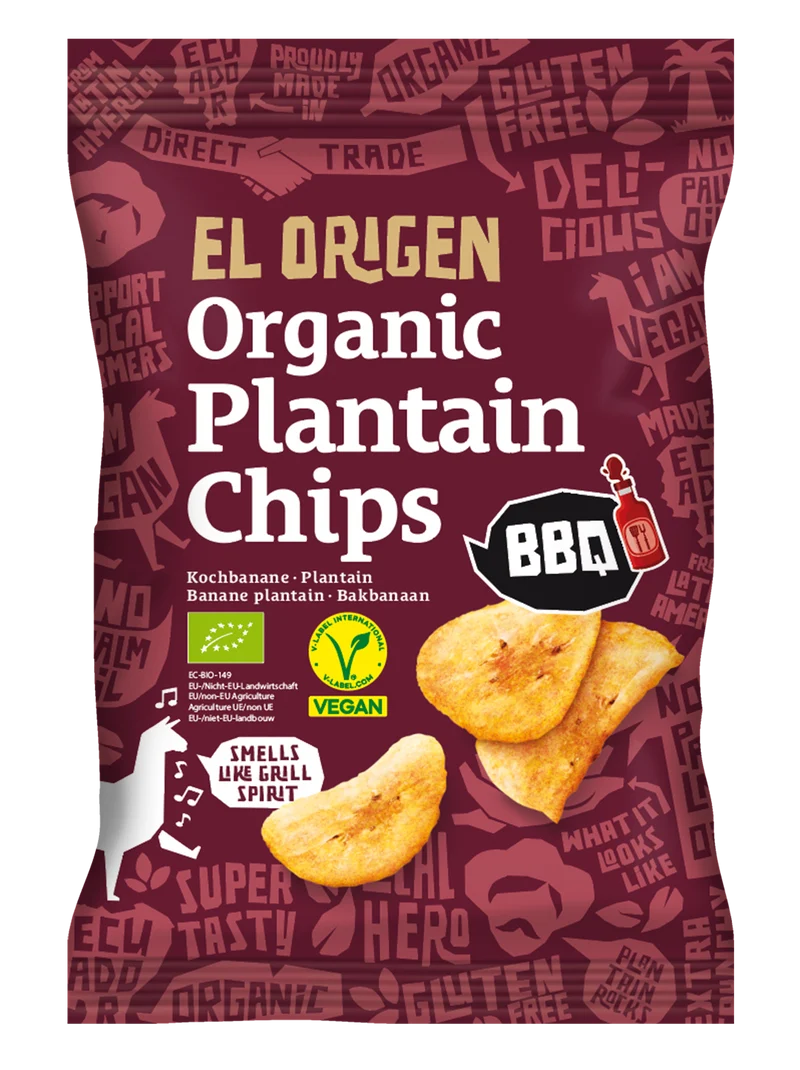 el Origen Kochbananen Chips BBQ - Bio & Vegan, 80 g
