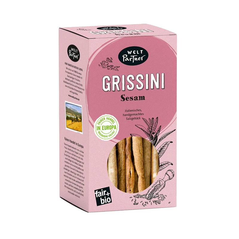 WeltPartner Grissini - Italienisches Salzgebäck mit Sesam - Bio & Vegan, 175g