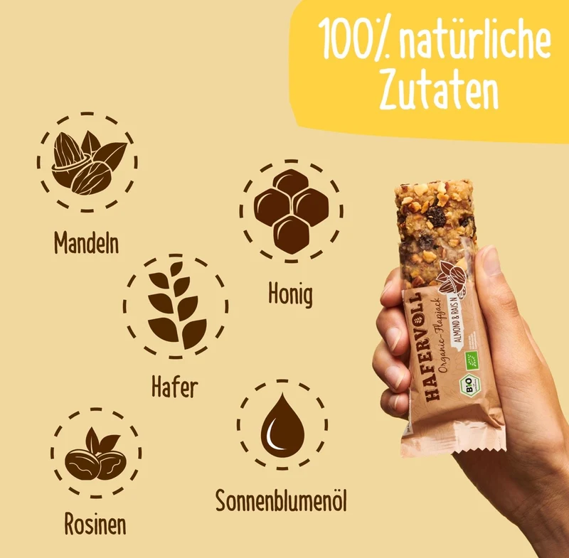 Hafervoll Almond & Raisin Flapjack - Bio & Palmölfrei, 18x60g