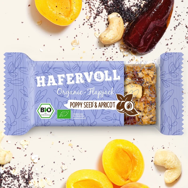 Hafervoll Poppy Seed & Apricot Flapjack - Bio & Palmölfrei, 18x60g