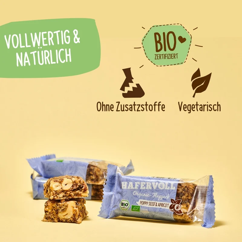 Hafervoll Poppy Seed & Apricot Flapjack - Bio & Palmölfrei, 18x60g