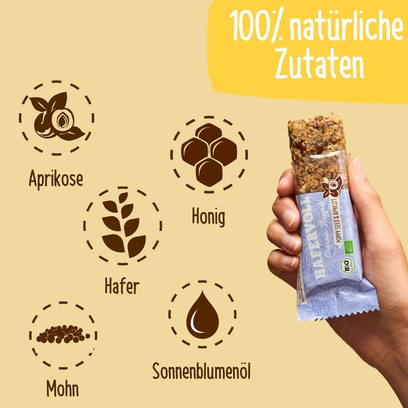 Hafervoll Poppy Seed & Apricot Flapjack - Bio & Palmölfrei, 18x60g