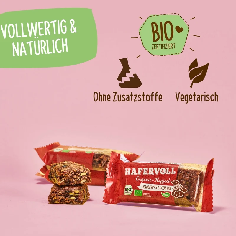 Hafervoll Cranberry Cocoa Flapjack - Bio & Vegan, 60 g