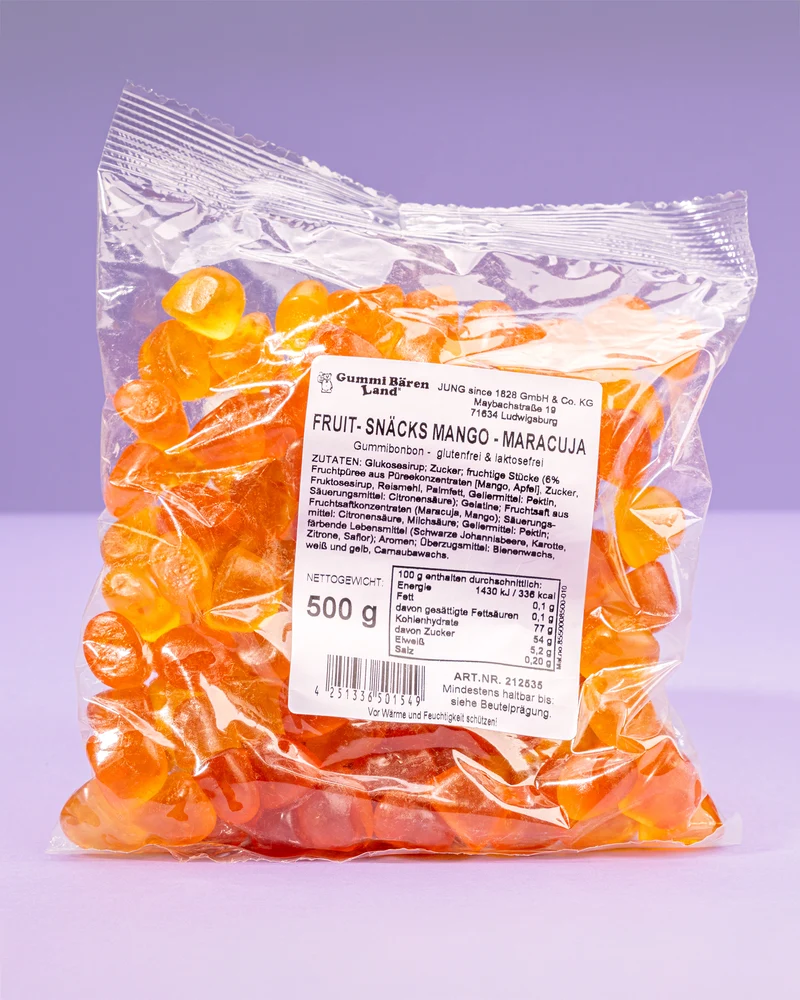 Fruchtgummi Mango Maracuja – mit Fruchtstückchen – 500g