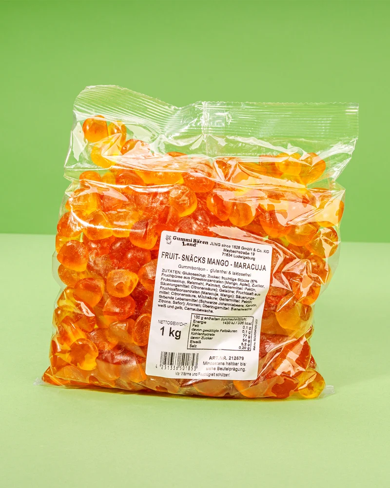 Fruchtgummi Mango Maracuja – mit Fruchtstückchen – 500g