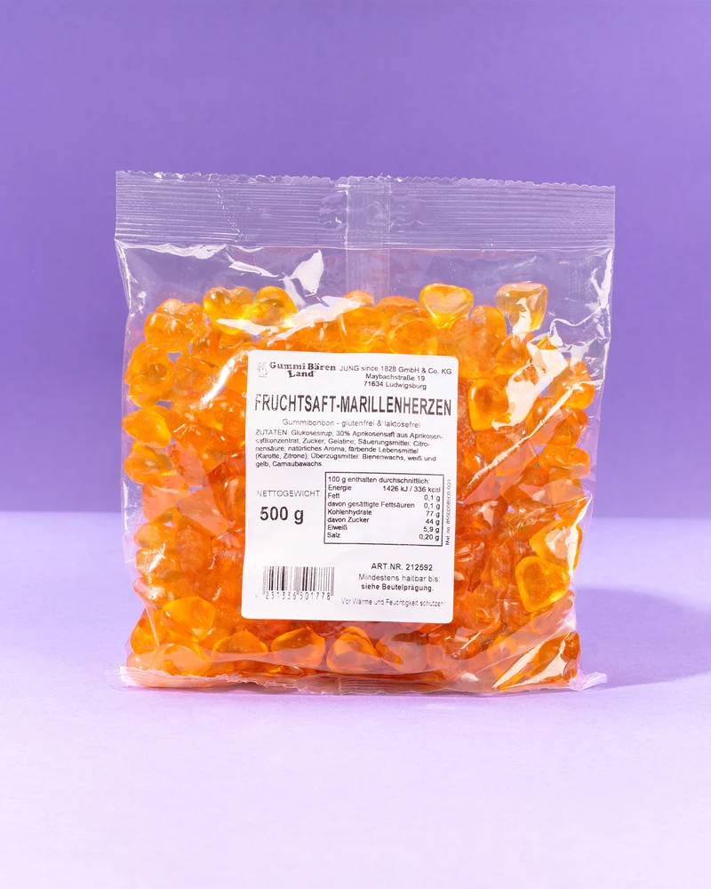 Fruchtgummi Marillen Herzen – mit Fruchtsaft