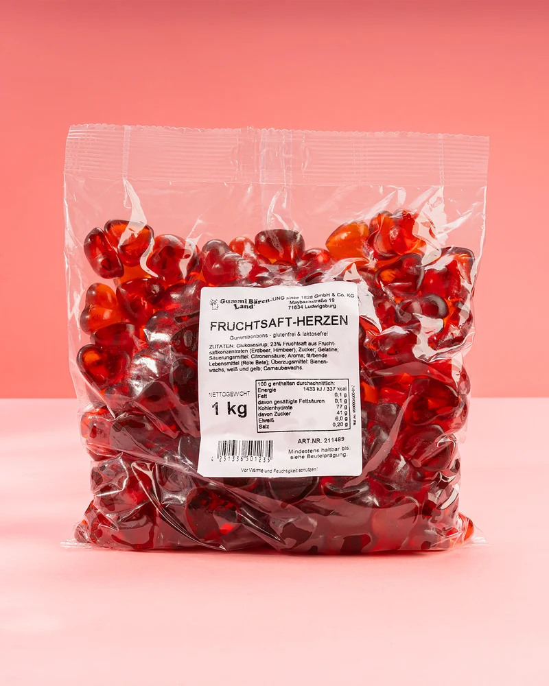 Fruchtgummi Herzen Himbeere – mit Fruchtsaft