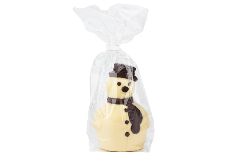 Schoko-Schneemann weiß dekoriert mit Zartbitter