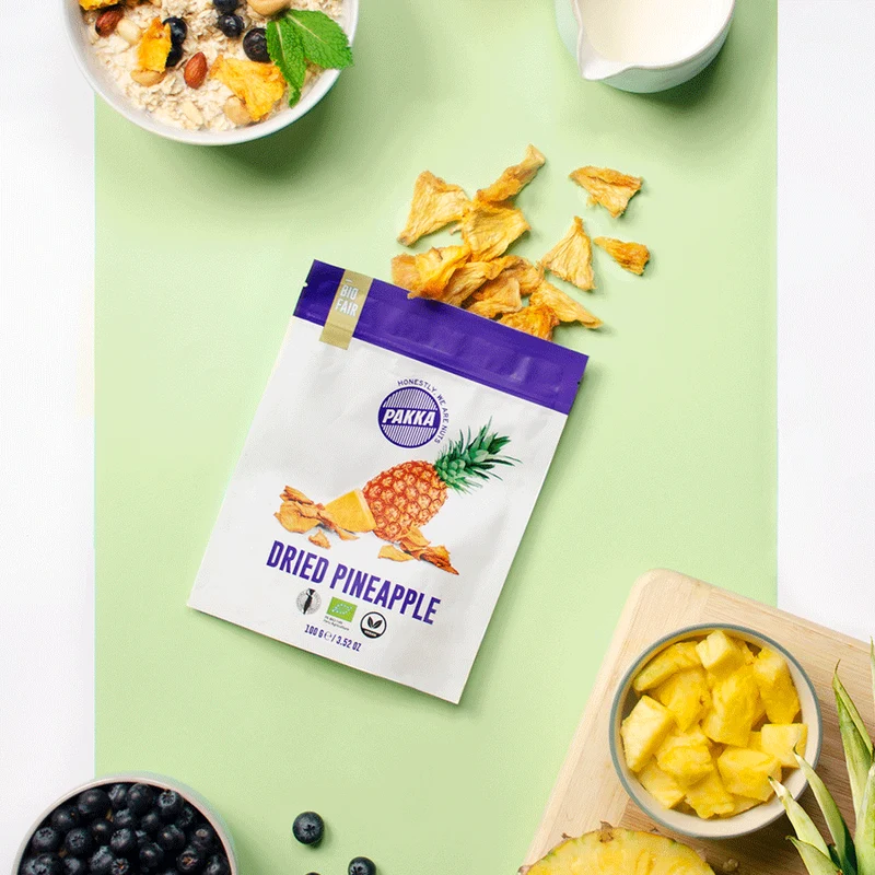 PAKKA BIO & FAIR Trockenfrüchte: Ananas, Mango, Physalis und Fruchtmix - 100g