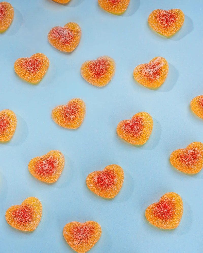 Fruchtgummi Pfirsich-Herzen – sauer