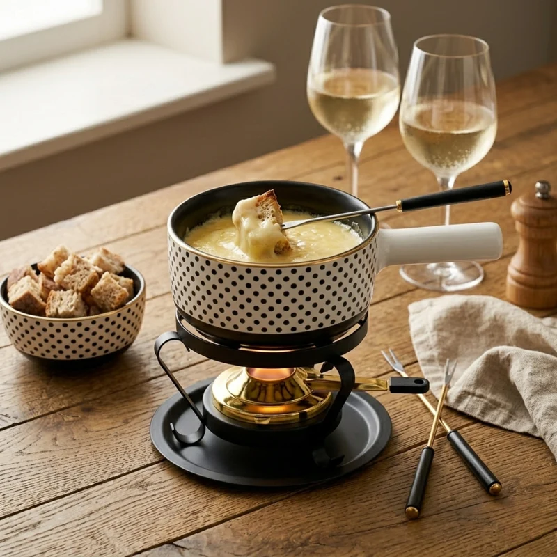 KADASTAR Premium Käsefondue-Set «Element Dots» – Exklusives Genusserlebnis für Zwei