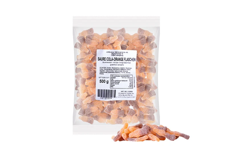 Fruchtgummi Cola-Orange Flaschen – sauer