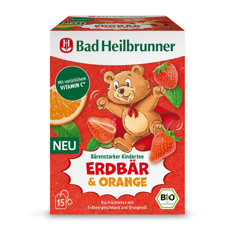 Bad Heilbrunner - Bärenstarker Kindertee Erdbär & Orange - Vegan & Bio, 15 Filterbeutel
