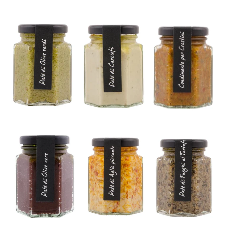 CASINA ROSSA Paté-Variationen: Crostini Mix, Olive Nere, Paté di Aglio Piccante, Funghi al Tartufo - 100g