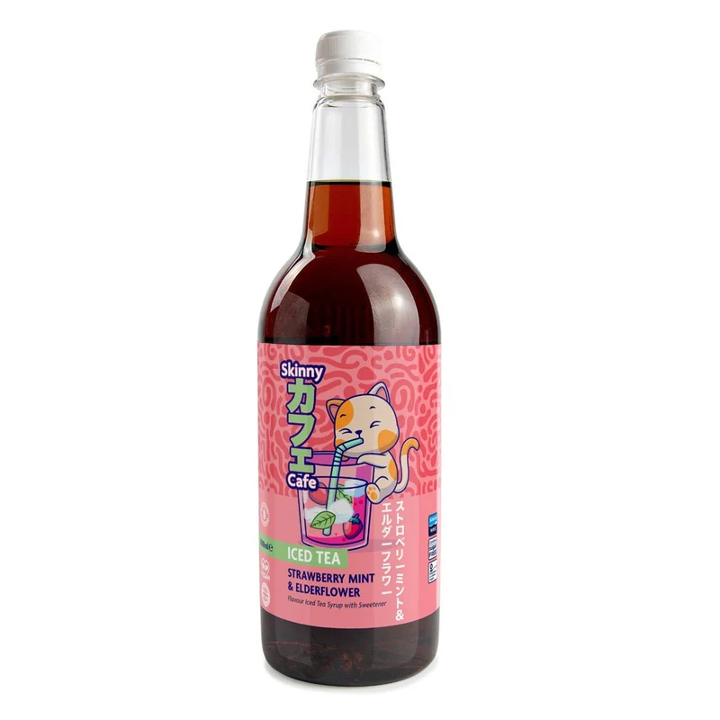 Skinny Caffe Jordbær, Mint & Hyldeblomst Smag Nul Sukker Iced Tea Sirup - 1 liter