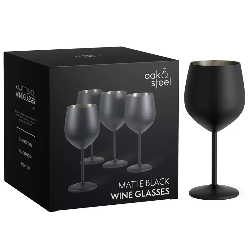 Geschenkkarton mit 4 Weingläsern, 540 ml - bruchsicheres Gläserset aus mattiertem Edelstahl Schwarz oder Gold
