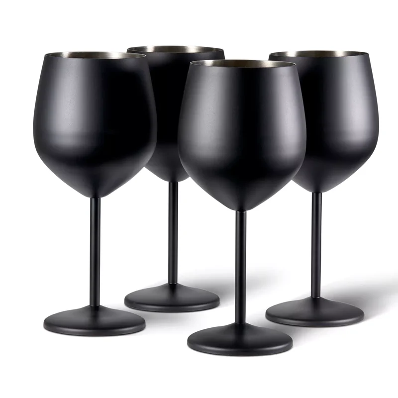 Geschenkkarton mit 4 Weingläsern, 540 ml - bruchsicheres Gläserset aus mattiertem Edelstahl Schwarz oder Gold