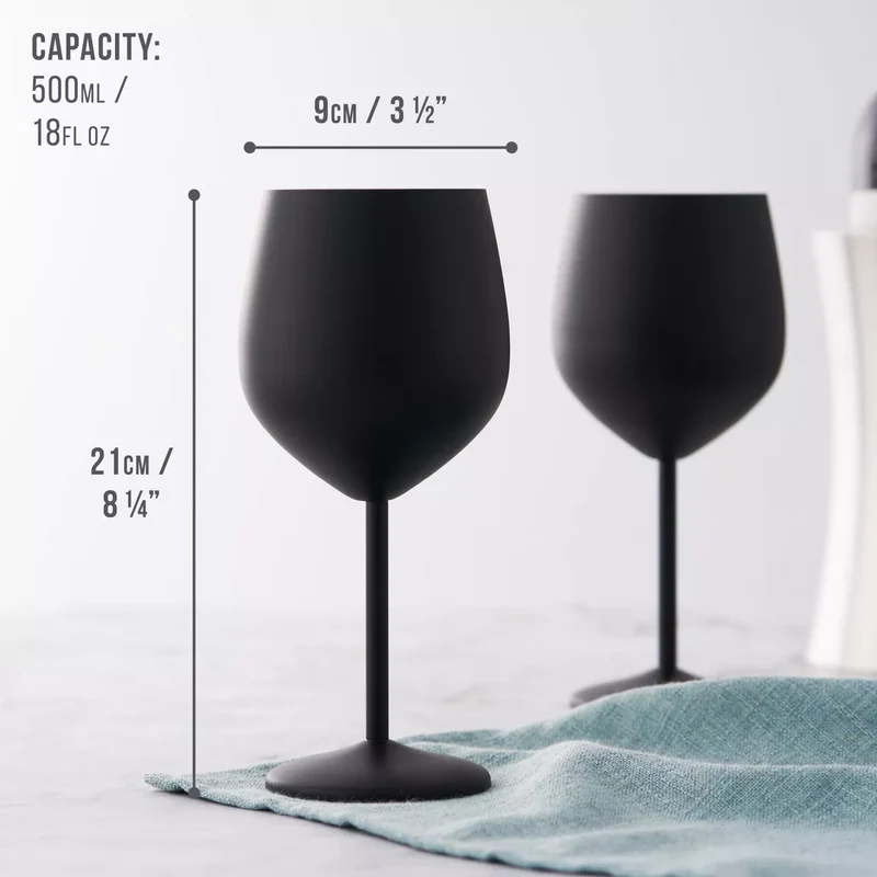 Geschenkkarton mit 4 Weingläsern, 540 ml - bruchsicheres Gläserset aus mattiertem Edelstahl Schwarz oder Gold